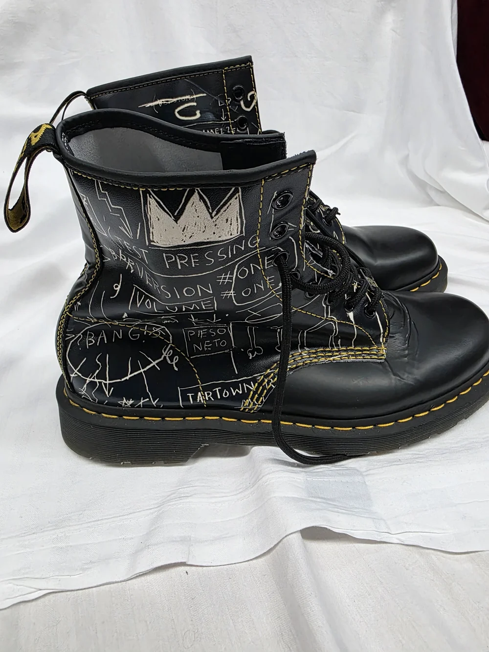 Dr. Martens Black Graffiti Lace-Up Boots with Yellow Stitching - Picture 5 of 8